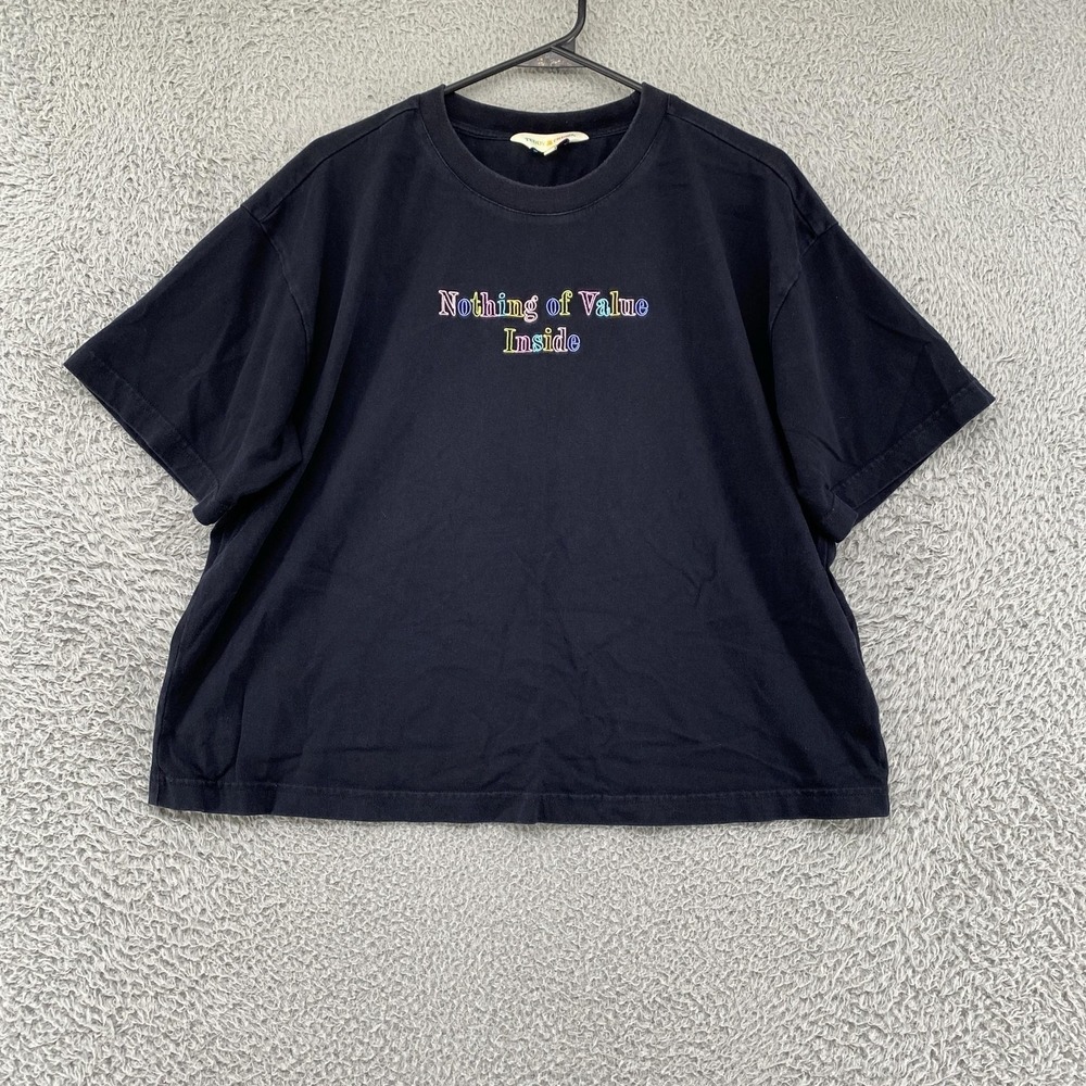 Teddy Fresh Shirt Womens XL Black Crop Nothing Of Value Inside Graphic Tee Funny